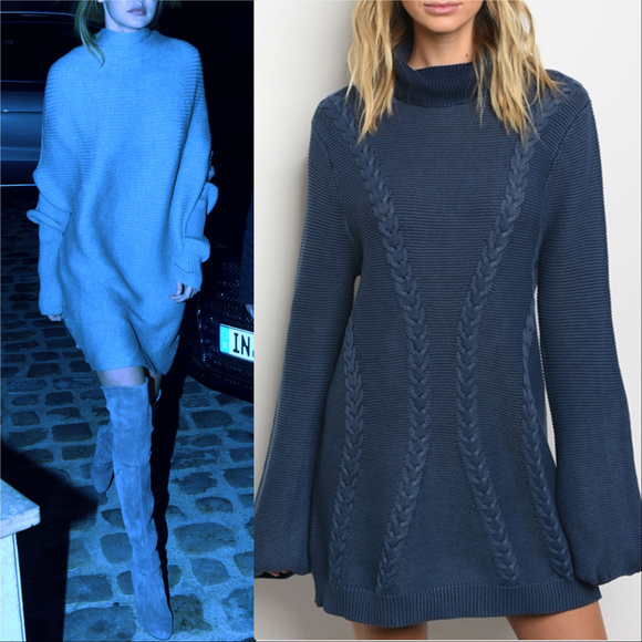 🛑LAST SIZE🛑 INDIGO Knitted SWEATER DRESS - Picture 2 of 3